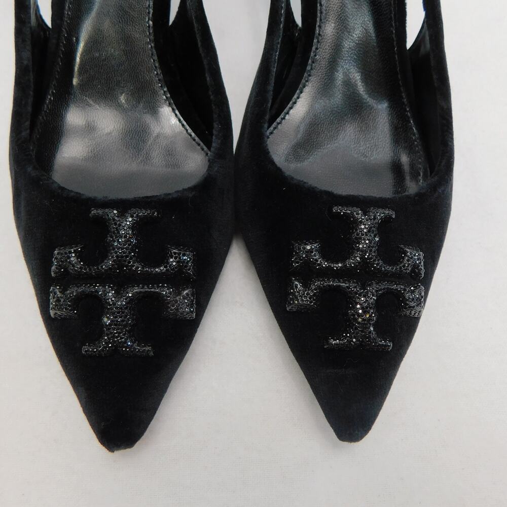 Tory Burch Women's Black Eleanor Velvet Slingback Pumps - Size 7.5 Shoes